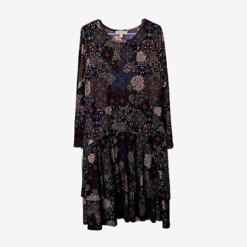 Michael Kors Womans Long Sleeve Plus Size Dress Size 1X  Paisley Designs Ruffles